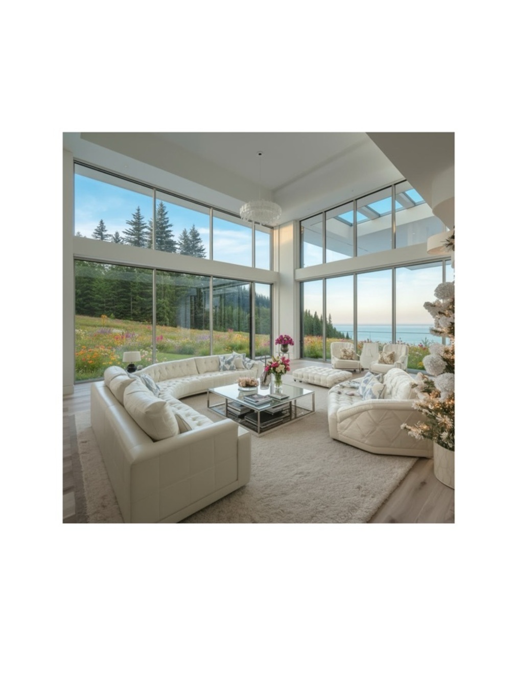 Elegant Cream Living Room  digital Art Poster - Modern Coastal View